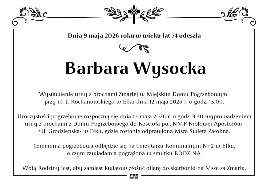 Barbara Wysocka - nekrolog